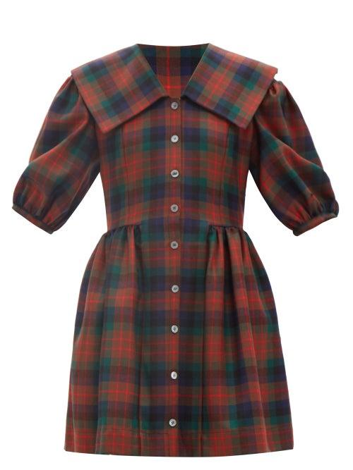 Shrimps - Cortland Checked Wool Mini Dress - Womens - Red Multi