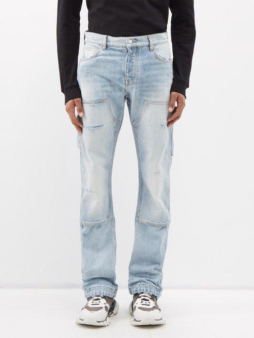 Amiri - Distressed Double-knee Straight-leg Jeans - Mens - Light Indigo