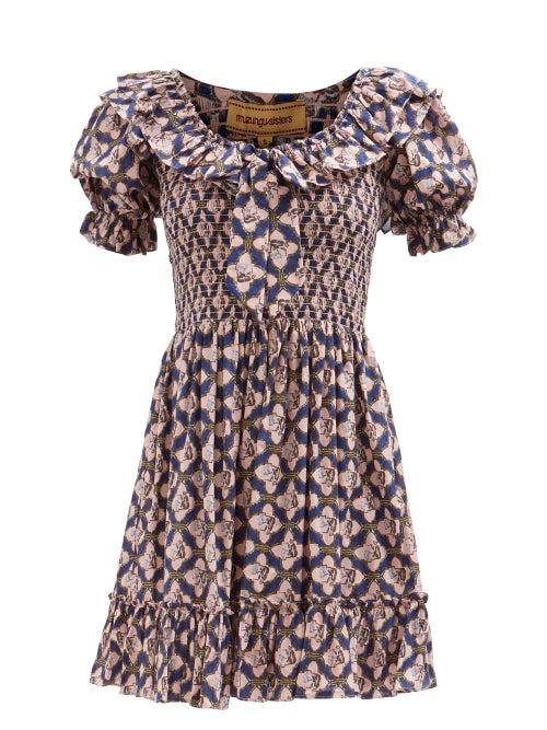 Muzungu Sisters - Lolita Snail-print Cotton-polin Mini Dress - Womens - Pink Multi