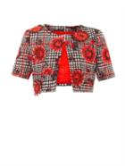 Oscar De La Renta Flower Embroidered Houndstooth Jacket
