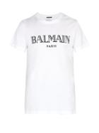 Matchesfashion.com Balmain - Logo Flocked Cotton Jersey T Shirt - Mens - White