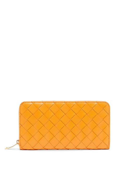Matchesfashion.com Bottega Veneta - Intrecciato Leather Continental Wallet - Womens - Orange