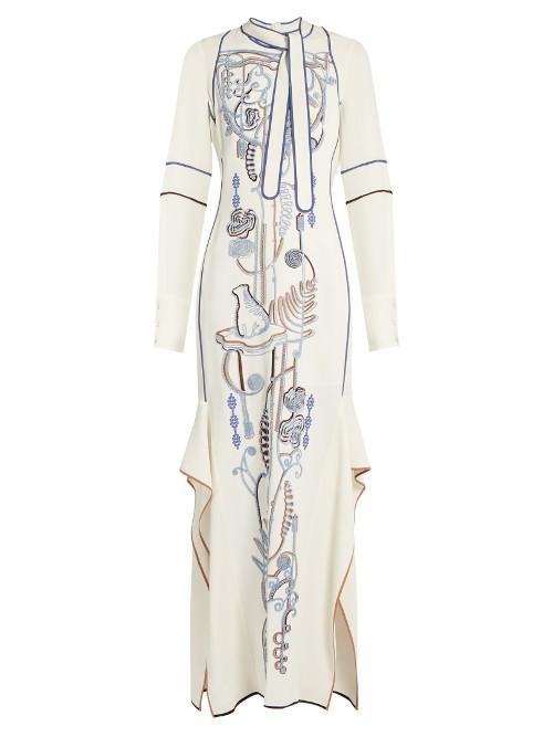 Peter Pilotto Neck-tie Embroidered Cady Maxi Dress