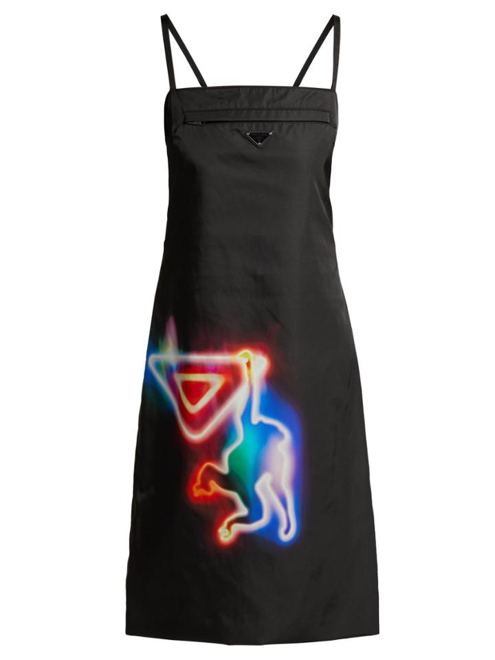 Prada Neon Monkey-print Nylon Midi Dress