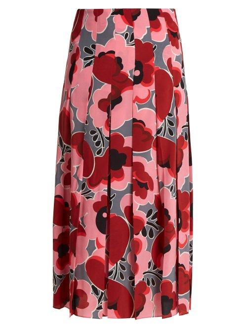 Matchesfashion.com Gucci - Poppy Print Pleated Silk Crepe De Chine Skirt - Womens - Pink