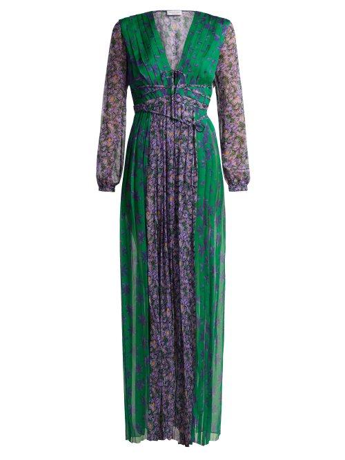 Matchesfashion.com Raquel Diniz - Lily Floral Print Silk Georgette Gown - Womens - Green Multi