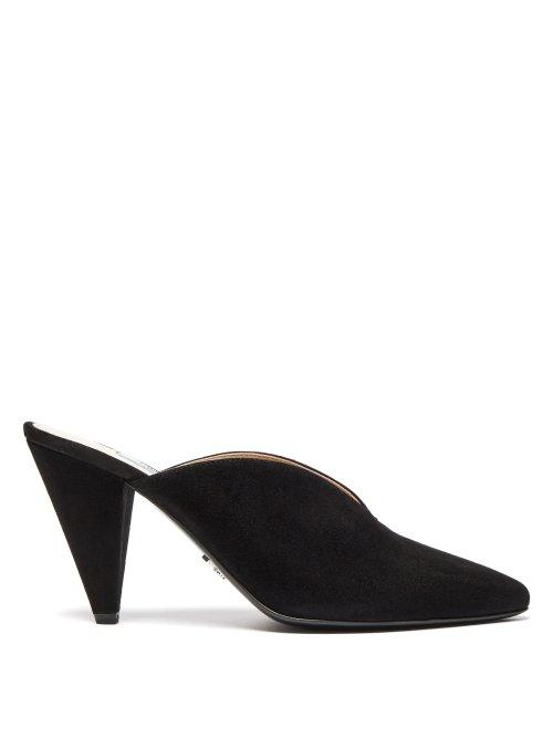 Matchesfashion.com Prada - V Cut Suede Mules - Womens - Black