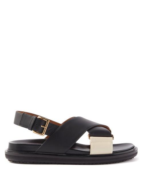 Marni - Fussbett Leather Flat Sandals - Womens - Black White