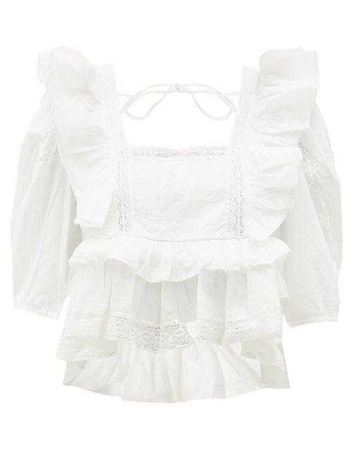 Matchesfashion.com Rhode - Charlotte Lace And Ruffle-trimmed Cotton Blouse - Womens - White