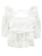 Matchesfashion.com Rhode - Charlotte Lace And Ruffle-trimmed Cotton Blouse - Womens - White