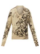 Matchesfashion.com Rochas - Marble-dyed V-neck Cotton-knit Sweater - Mens - Light Brown