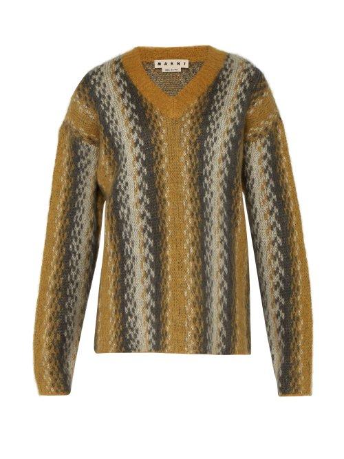 Matchesfashion.com Marni - Abstract Stripe Mohair Blend Sweater - Mens - Yellow Multi