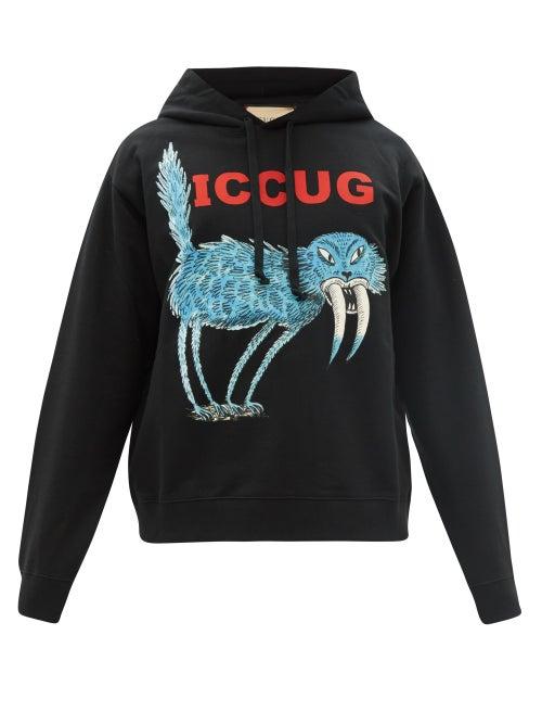 Mens Rtw Gucci - X Freya Hartas Animal-print Hooded Sweatshirt - Mens - Black