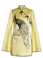 Matchesfashion.com Attico - Elena Peacock Embroidered Satin Mini Dress - Womens - Yellow Multi