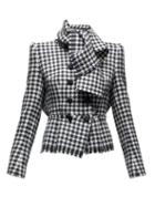 Matchesfashion.com Dolce & Gabbana - Tie Neck Double Breasted Houndstooth Jacket - Womens - Black White
