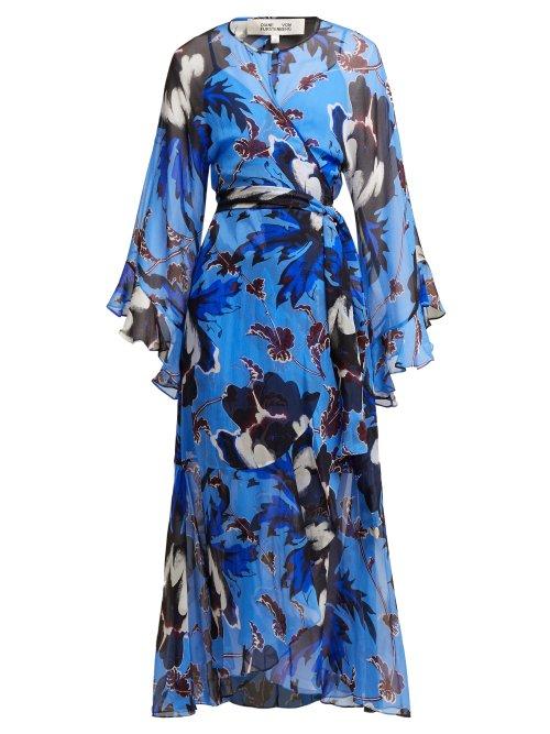 Matchesfashion.com Diane Von Furstenberg - Lizella Floral Print Silk Dress - Womens - Blue Print