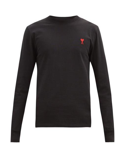 Matchesfashion.com Ami - Ami De Coeur-embroidered Organic-cotton T-shirt - Mens - Black