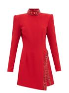 Andrew Gn - Crystal-embellished Crepe Mini Dress - Womens - Red