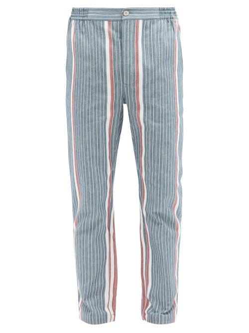 Matchesfashion.com P. Le Moult - Striped Herringbone-cotton Pyjama Trousers - Mens - Navy Multi