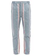 Matchesfashion.com P. Le Moult - Striped Herringbone-cotton Pyjama Trousers - Mens - Navy Multi