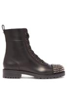 Matchesfashion.com Christian Louboutin - Studded Toecap Lace Up Leather Ankle Boots - Womens - Black
