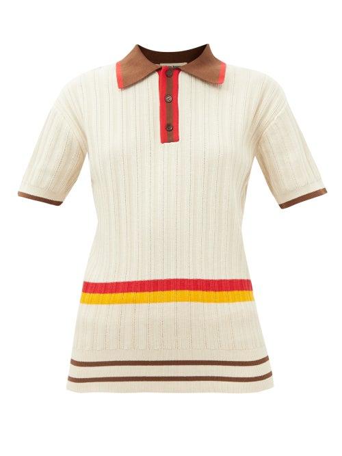 Wales Bonner - Sun Striped Cotton-blend Polo Shirt - Womens - Ivory Multi