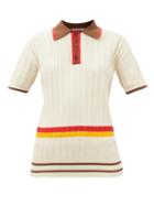 Wales Bonner - Sun Striped Cotton-blend Polo Shirt - Womens - Ivory Multi