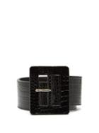 Matchesfashion.com Saint Laurent - Wide Crocodile Effect Patent Leather Belt - Womens - Black