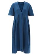 Matchesfashion.com Loup Charmant - Riva V-neck Cotton-gauze Midi Dress - Womens - Navy