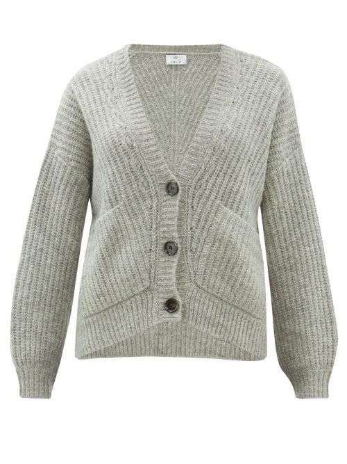 Matchesfashion.com Allude - V Neck Ribbed Knit Cardigan - Womens - Grey