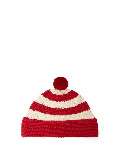 Matchesfashion.com Ami - Striped Hand-crocheted Cotton Beanie - Mens - White Multi