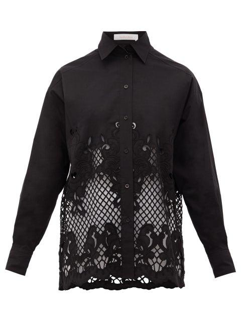 Matchesfashion.com See By Chlo - Floral-embroidered Cotton-poplin Shirt - Womens - Black