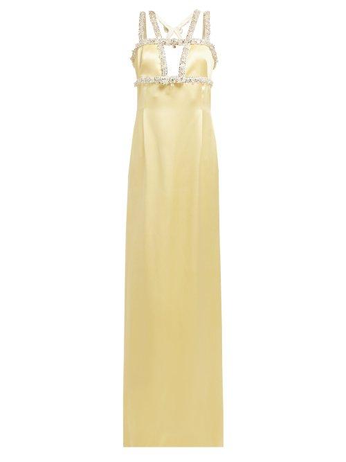 Matchesfashion.com Miu Miu - Crystal Embellished Satin Gown - Womens - Light Yellow