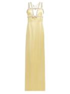 Matchesfashion.com Miu Miu - Crystal Embellished Satin Gown - Womens - Light Yellow