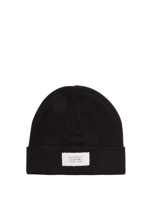 Matchesfashion.com Givenchy - Logo Patch Wool Blend Beanie Hat - Mens - Black