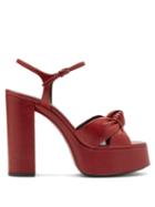 Matchesfashion.com Saint Laurent - Bianca Knotted Leather Platform Sandals - Womens - Red