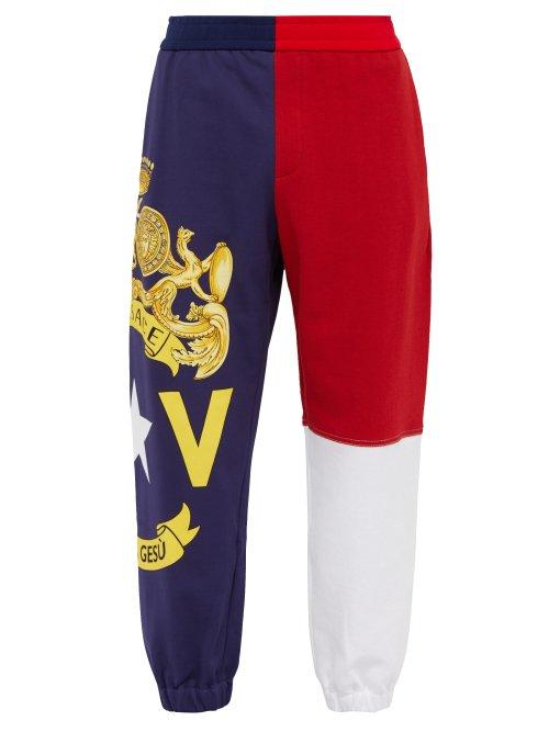 Matchesfashion.com Versace - Logo Print Panelled Cotton Track Pants - Mens - Multi