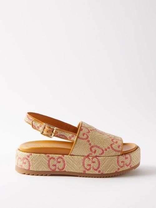 Gucci - Angelina Gg-jacquard Canvas Flatform Sandals - Womens - Beige Multi