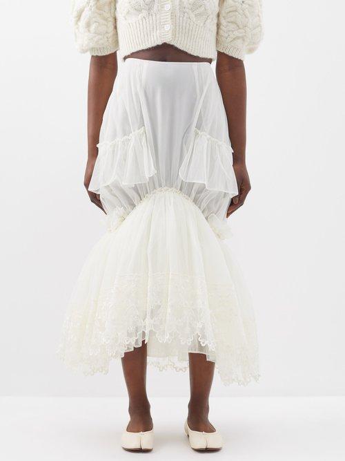 Simone Rocha - Ruffled Tulle Midi Skirt - Womens - Ivory