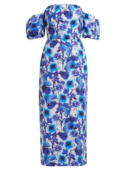 Matchesfashion.com Borgo De Nor - Adelita Floral Print Cotton Dress - Womens - Blue White
