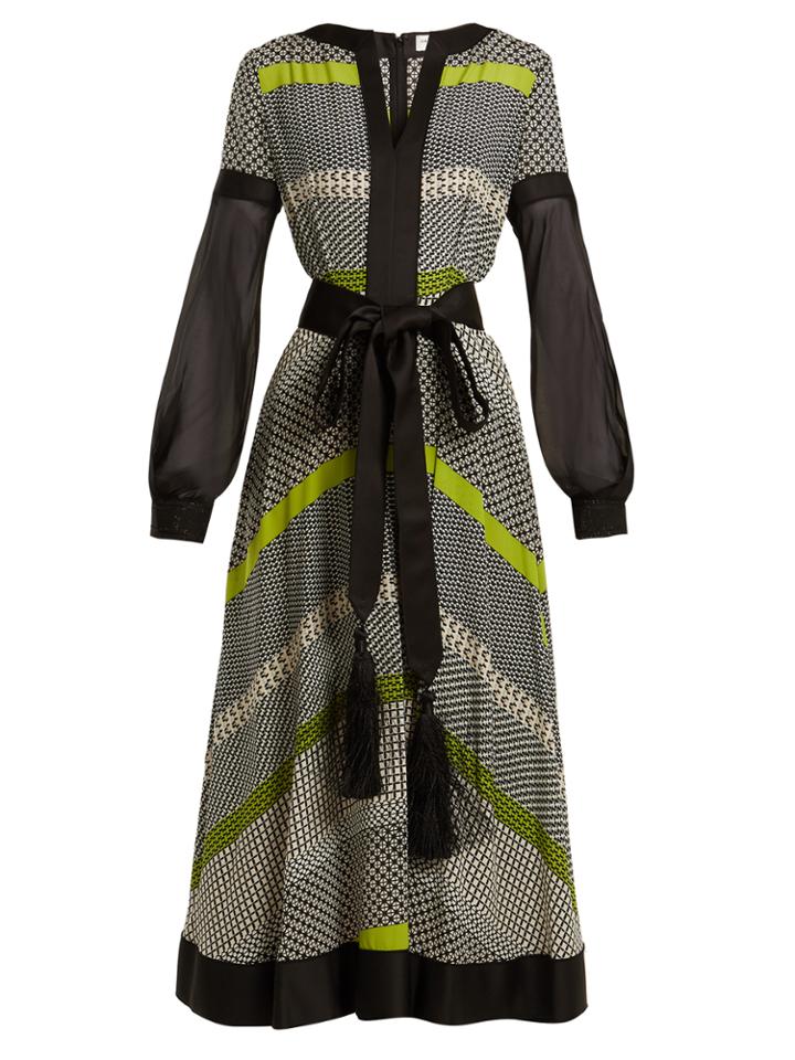 Amanda Wakeley Long-sleeved Geometric-print Silk Midi Dress