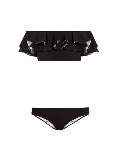 Matchesfashion.com Lisa Marie Fernandez - Mira Ruffled Bonded Bikini - Womens - Black