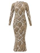 Matchesfashion.com Norma Kamali - Snake Print Fluted Jersey Midi Dress - Womens - Grey Print