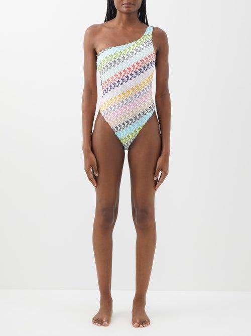 Missoni - Diagonal-print One-shoulder Swimsuit - Womens - Multi