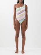 Missoni - Diagonal-print One-shoulder Swimsuit - Womens - Multi