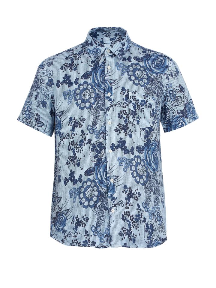 120 Lino Short-sleeved Floral-print Shirt
