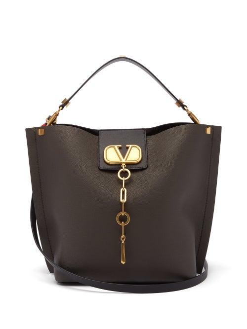 Matchesfashion.com Valentino Garavani - Escape V-logo Large Leather Tote Bag - Womens - Dark Grey