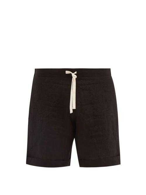 Matchesfashion.com Maran - Slubbed Linen Poplin Shorts - Mens - Black