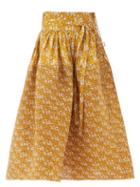 Matchesfashion.com Horror Vacui - Toga Pintucked Floral-print Cotton Skirt - Womens - Light Brown