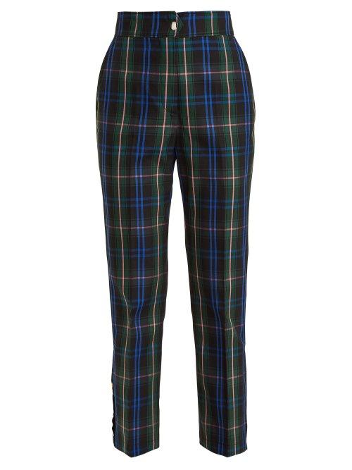 Matchesfashion.com Msgm - Cropped Tartan Cotton Blend Trousers - Womens - Green Multi